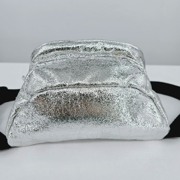 Zara Teddy Bear Fanny Pack Sling Back Metallic Silver Black Small Adjustable Fun - Picture 6 of 10